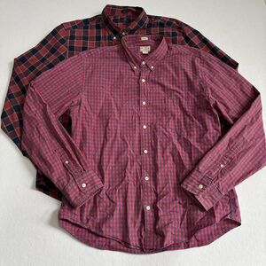 J Crew Plaid Check Shirt Button Down Bundle Men XL Red Slim Fit Preppy Academia